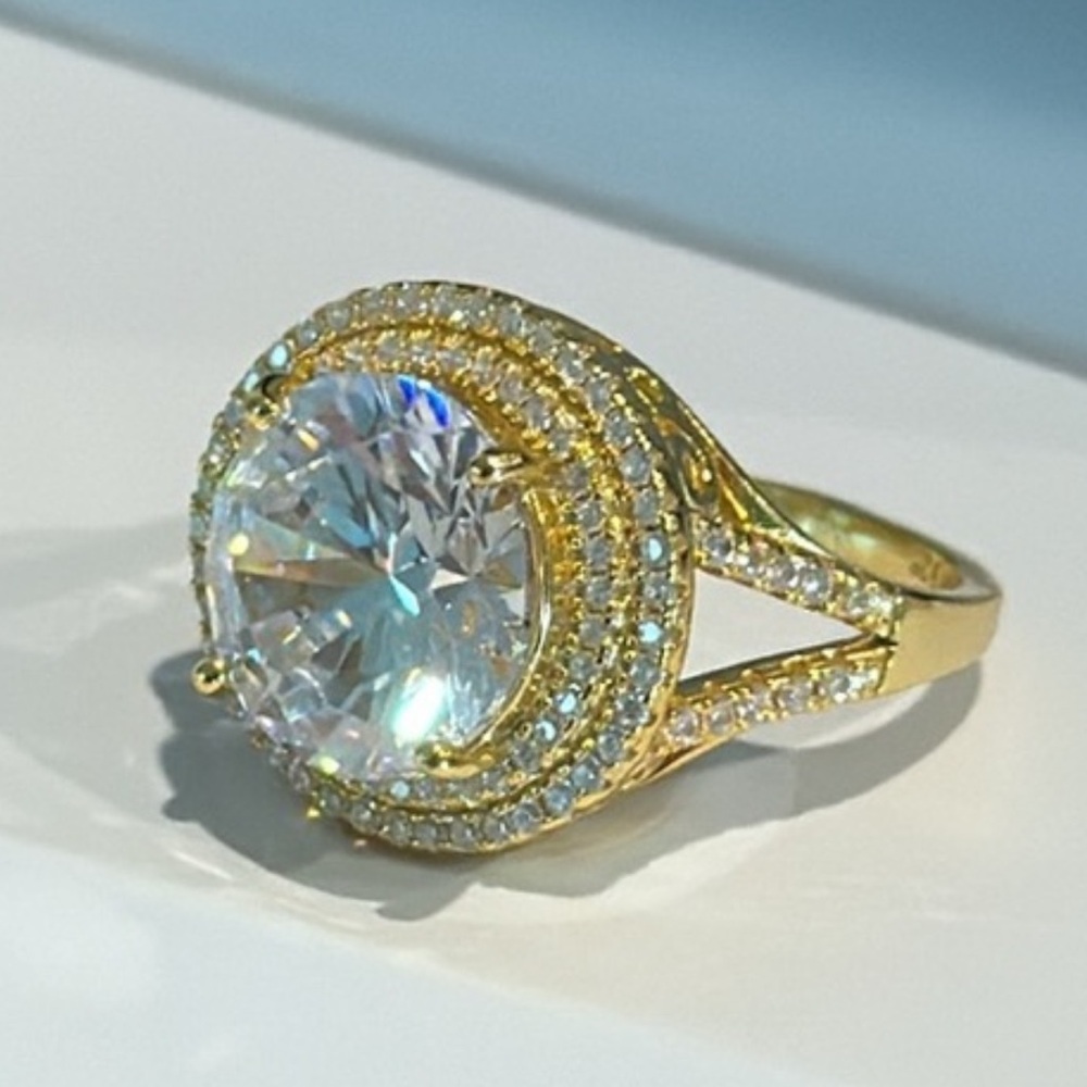 Giani Bernini 18K Gold Plated Sterling Silver Cubic Zirconia Pave Halo Ring 7